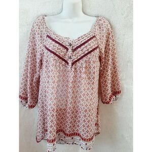 Living Doll Red floral semi sheer Medium blouse